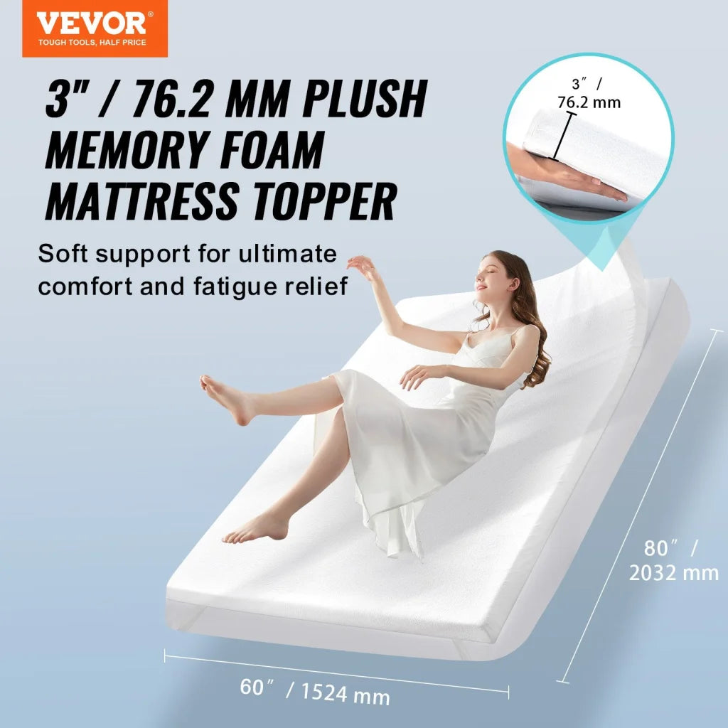 VEVOR Mattress Topper Memory Foam Detachable & Washable