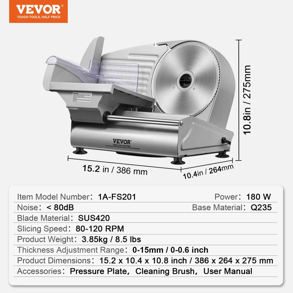 VEVOR Meat Slicer 180W Electric Deli Food Slicer with 7.5’’
