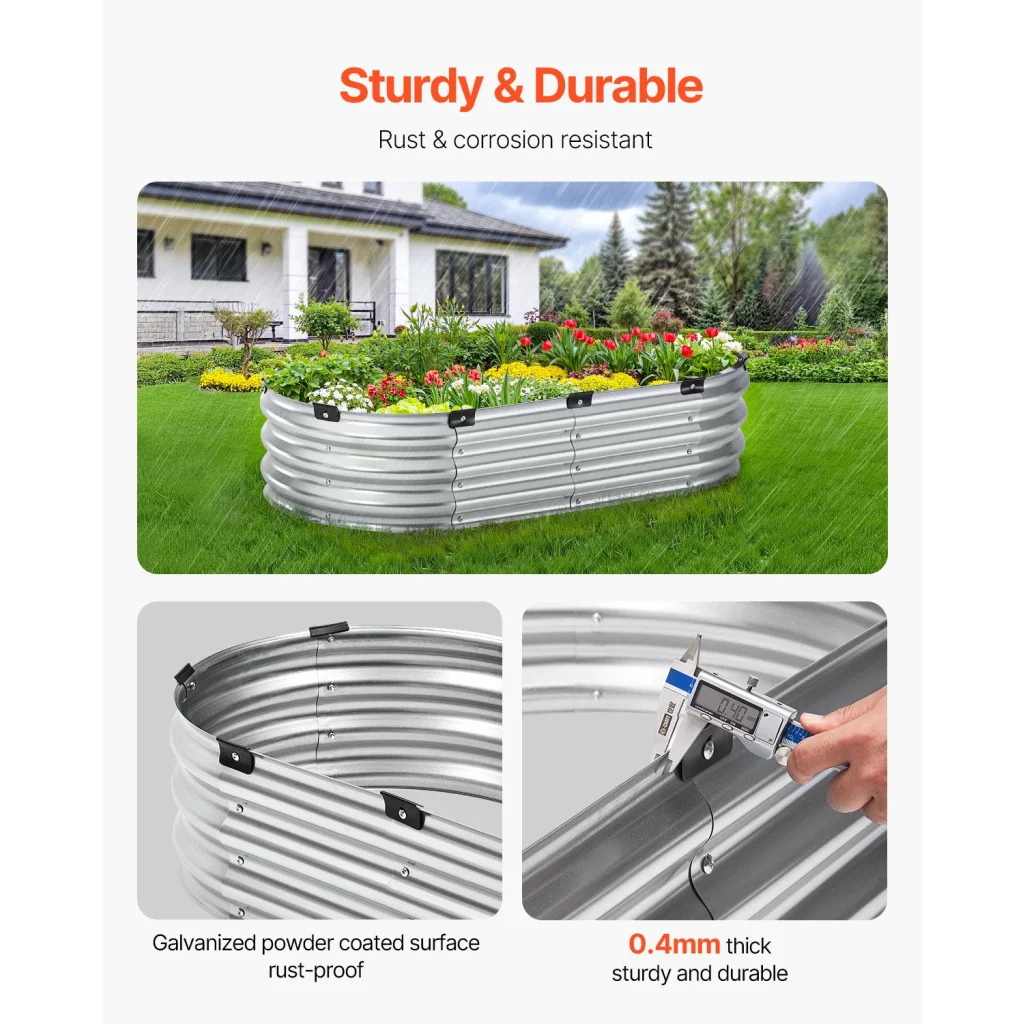 VEVOR Metal Raised Garden Bed 4x2x1 ft Outdoor Galvanized