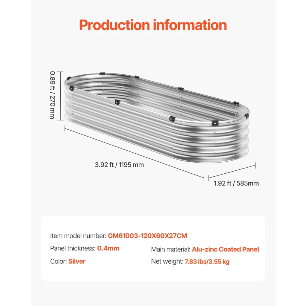 VEVOR Metal Raised Garden Bed 4x2x1 ft Outdoor Galvanized