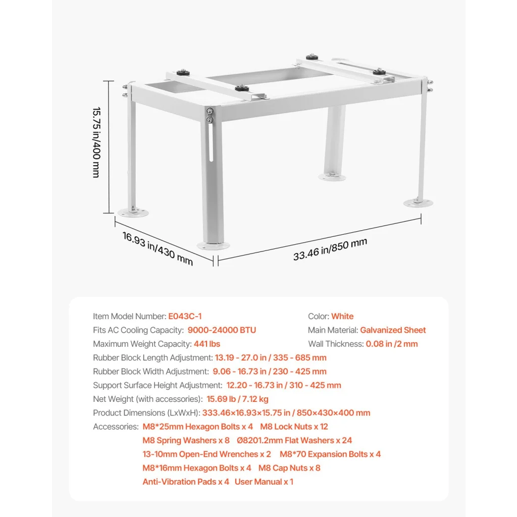 VEVOR Mini Split Ground Stand Adjustable for 9000-24000 BTU
