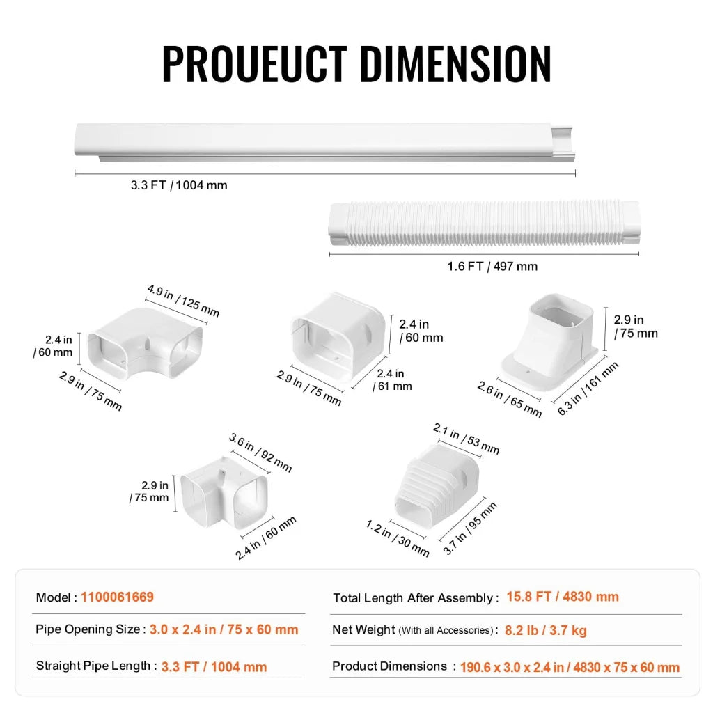 VEVOR Mini Split Line Set Cover 76.2mm W 4830mm L PVC