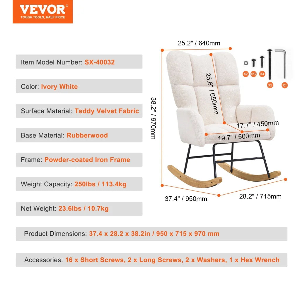 VEVOR Nursery Rocking Chair 250 lbs Weight Capacity Teddy