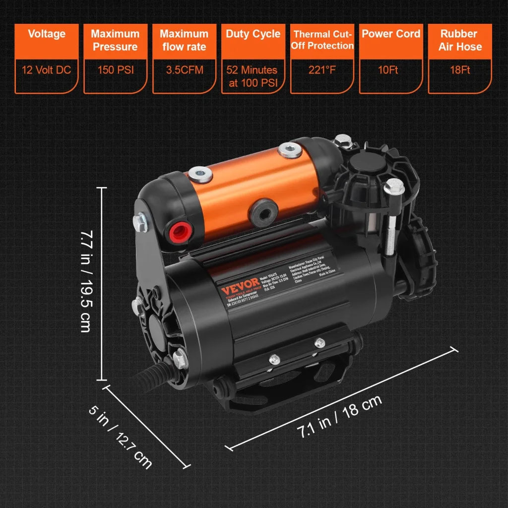 VEVOR Onboard Air Compressor Kit 150PSI Offroad Air