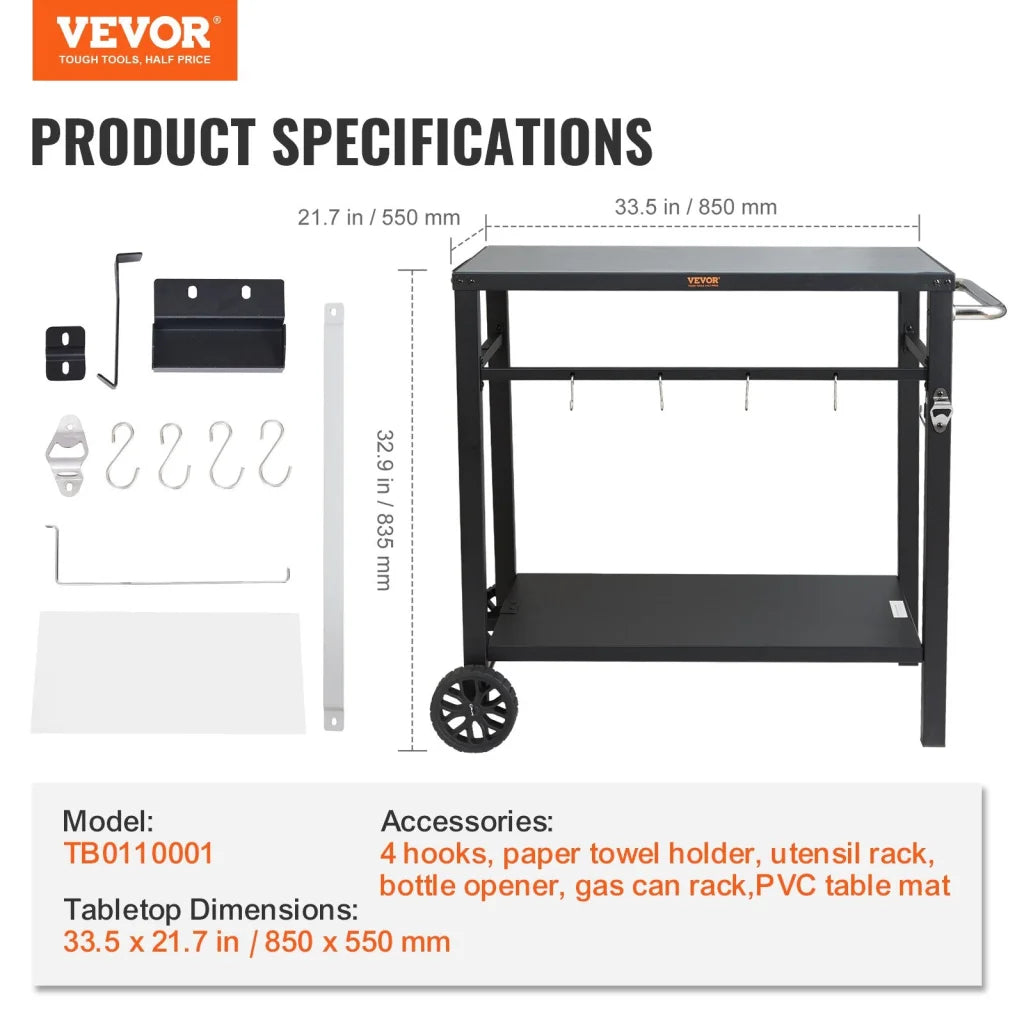 VEVOR Outdoor Grill Dining Cart with Double-Shelf 85*55cm