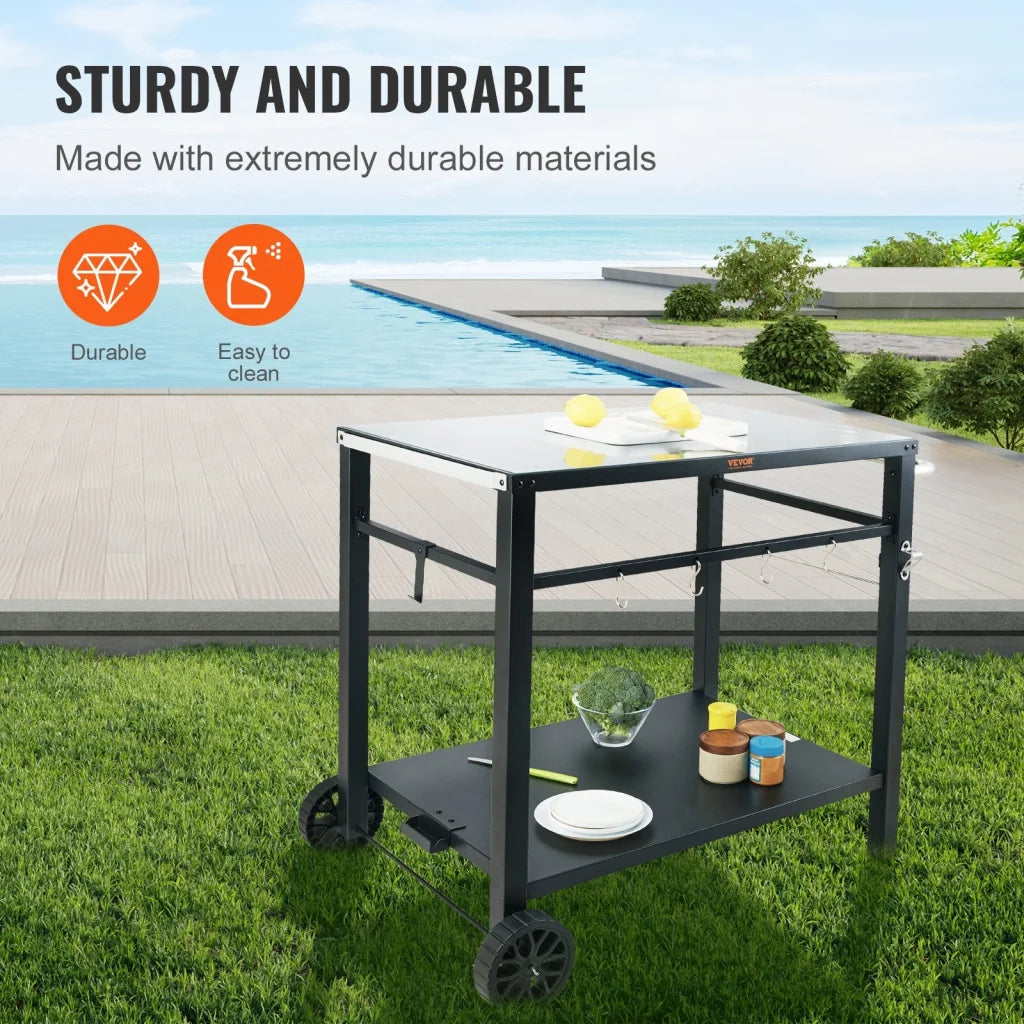 VEVOR Outdoor Grill Dining Cart with Double-Shelf 85*55cm