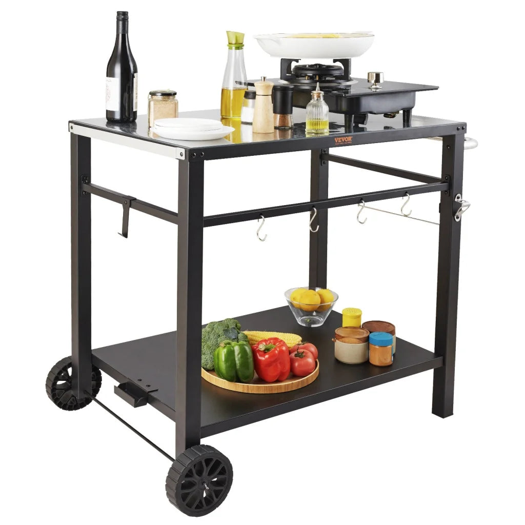 VEVOR Outdoor Grill Dining Cart with Double-Shelf 85*55cm