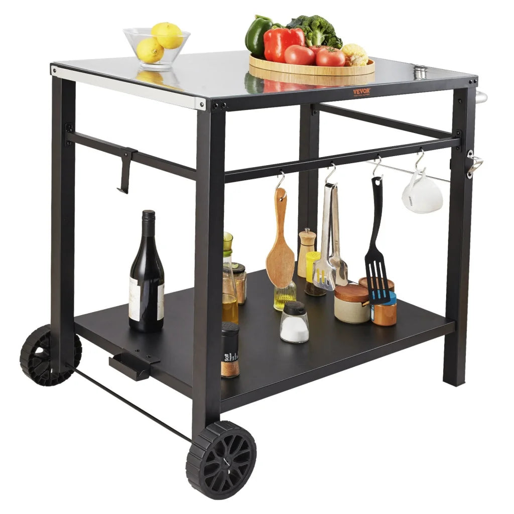 VEVOR Outdoor Grill Dining Cart with Double-Shelf 85*55cm