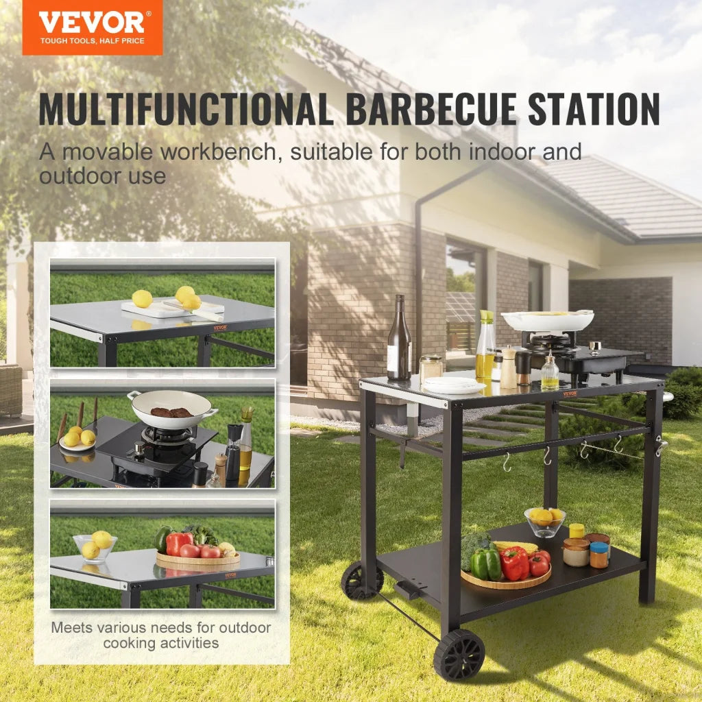 VEVOR Outdoor Grill Dining Cart with Double-Shelf 85*55cm