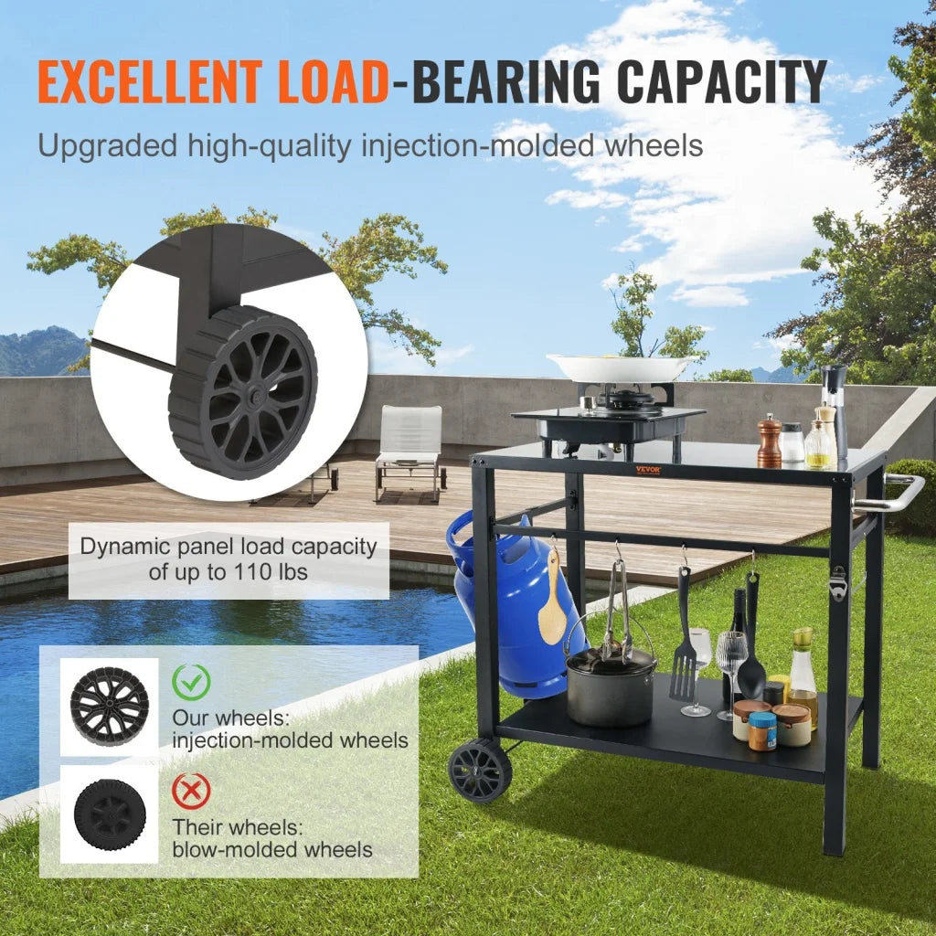 VEVOR Outdoor Grill Dining Cart with Double-Shelf 85*55cm