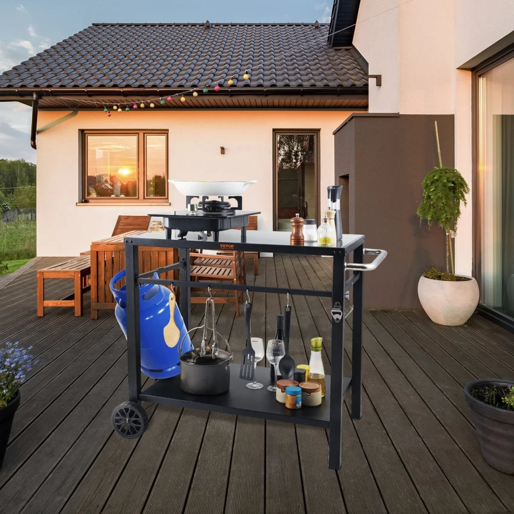 VEVOR Outdoor Grill Dining Cart with Double-Shelf 85*55cm