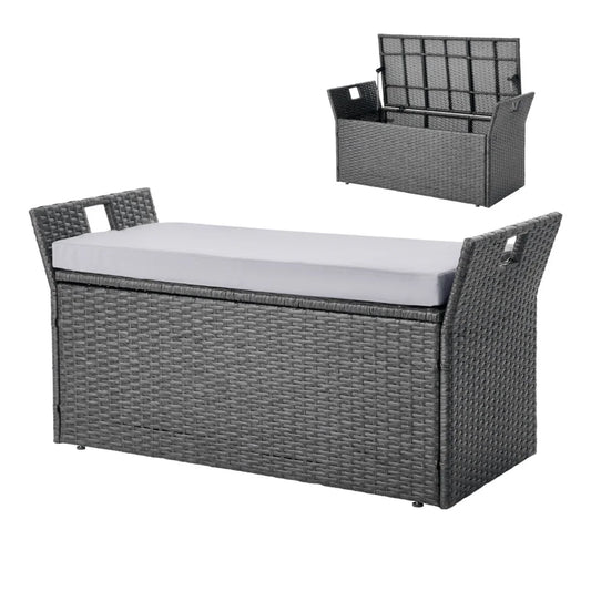 VEVOR Outdoor Storage Bench 2-Person PE Rattan Storage