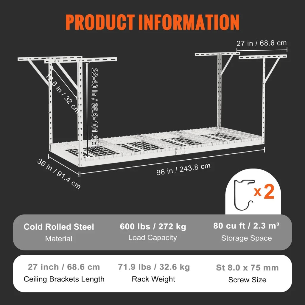 VEVOR Overhead Garage Storage Rack 91.44x243.84cm Garage