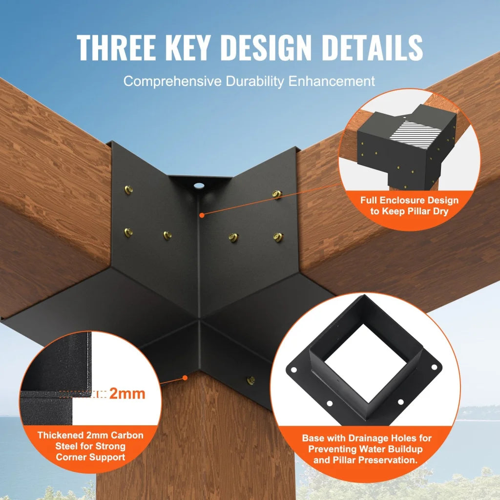 VEVOR Pergola Bracket Kit 152.4 x 152.4 mm 8pcs 3-Way Heavy