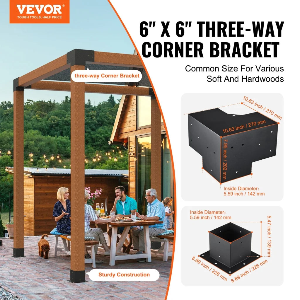 VEVOR Pergola Bracket Kit 152.4 x 152.4 mm 8pcs 3-Way Heavy