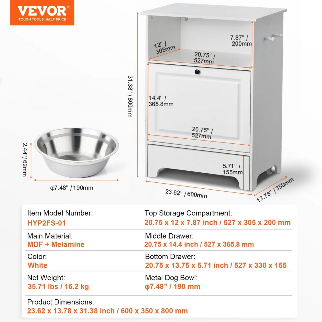 VEVOR Pet Feeding Station w/ 2 Elevated Dog Bowls Dog Food