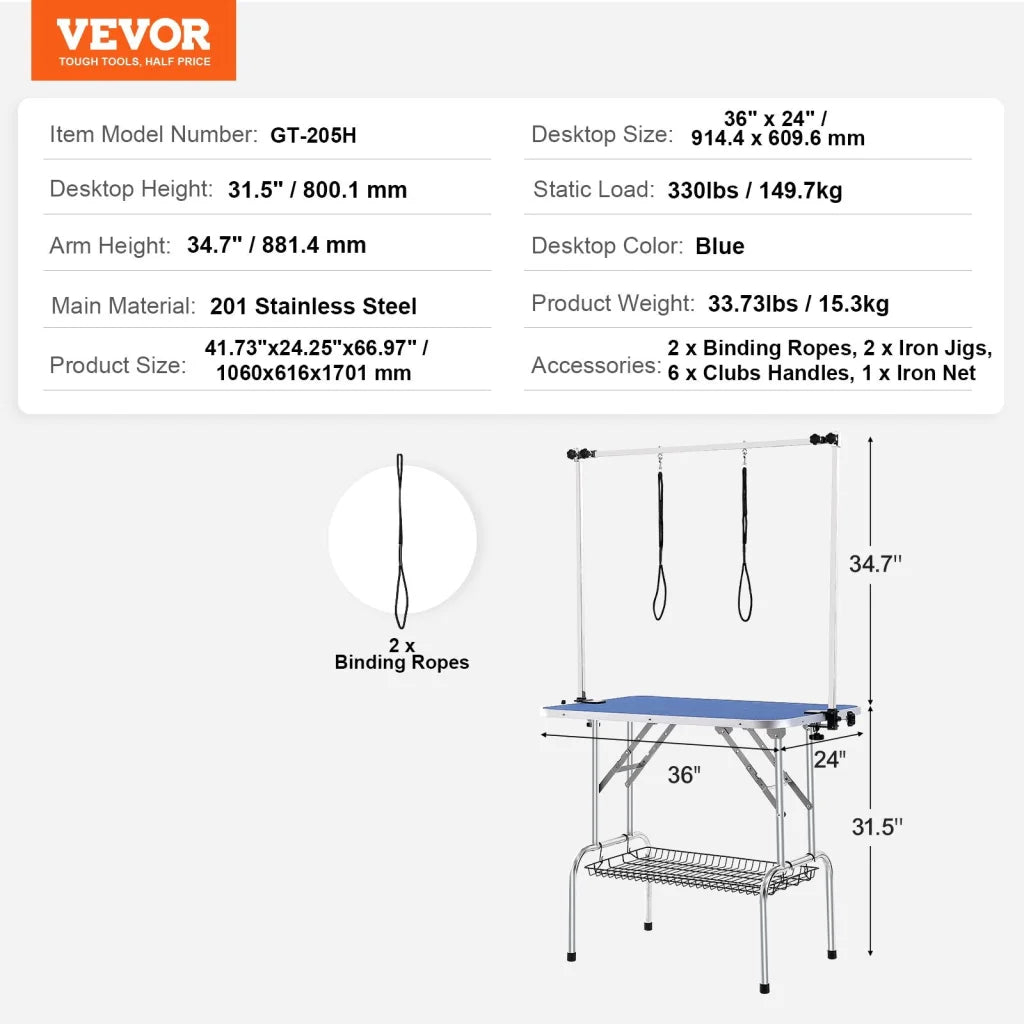 VEVOR Pet Grooming Table Two Arms with Clamp 915 x 610mm