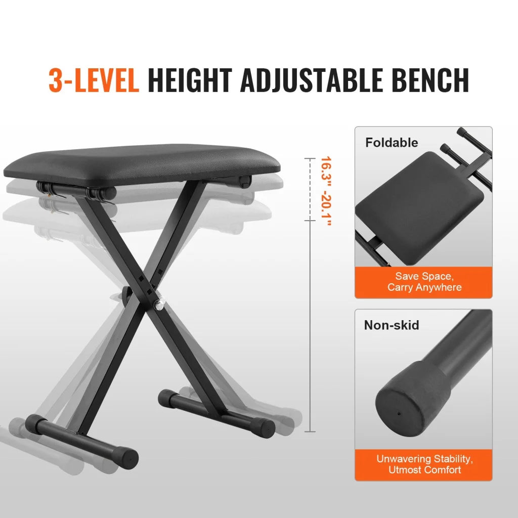 VEVOR Piano Keyboard Stand and Bench Set Z Style Heavy-Duty