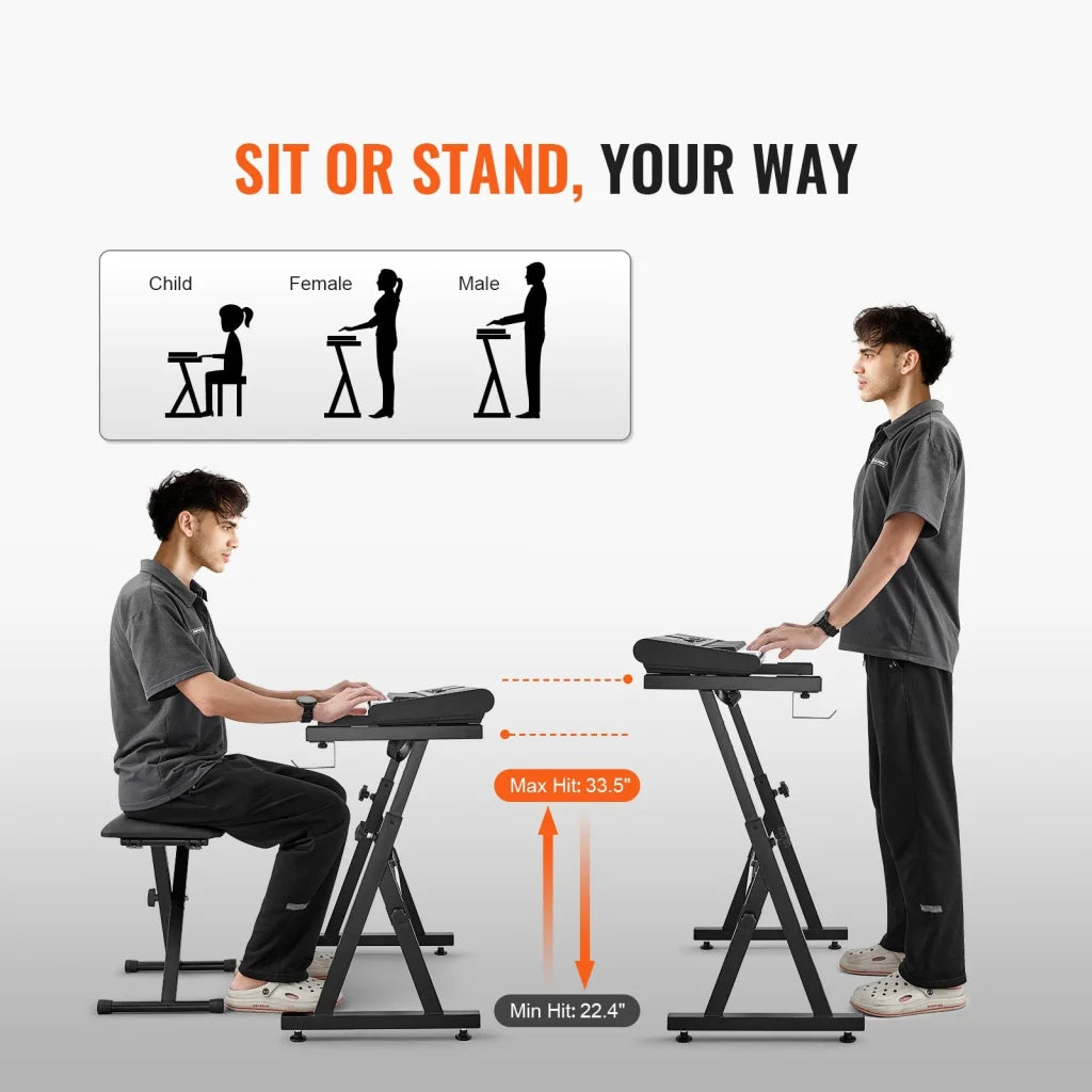 VEVOR Piano Keyboard Stand and Bench Set Z Style Heavy-Duty