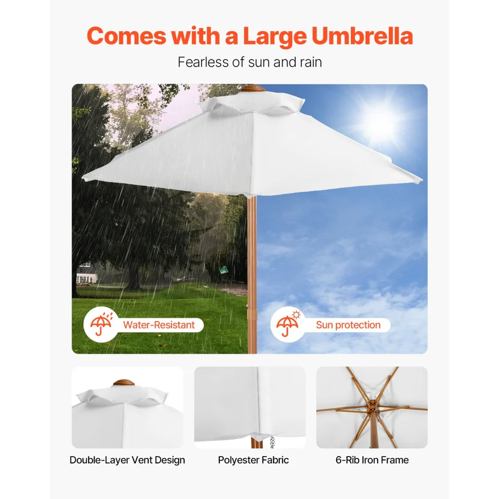 VEVOR Picnic Table Wooden Tables and Bench Set Umbrella