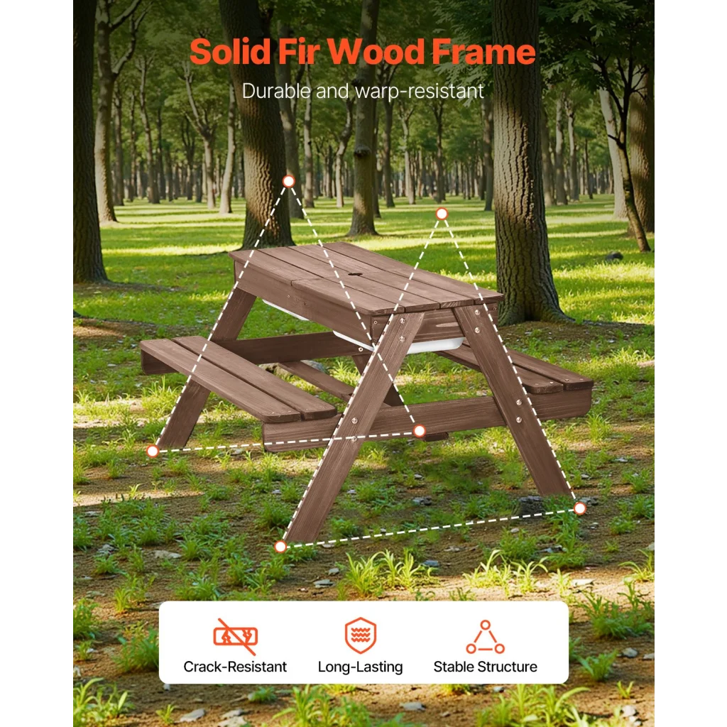 VEVOR Picnic Table Wooden Tables and Bench Set Umbrella