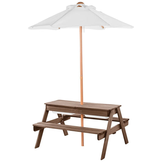 VEVOR Picnic Table Wooden Tables and Bench Set Umbrella