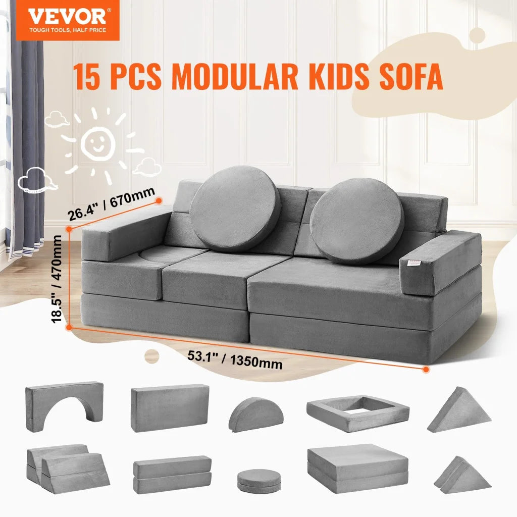 VEVOR Play Couch 15pcs Modular Kids Nugget Couch Toddler