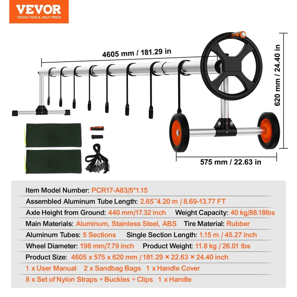VEVOR Pool Cover Reel Aluminum Solar Cover Reel 14 ft