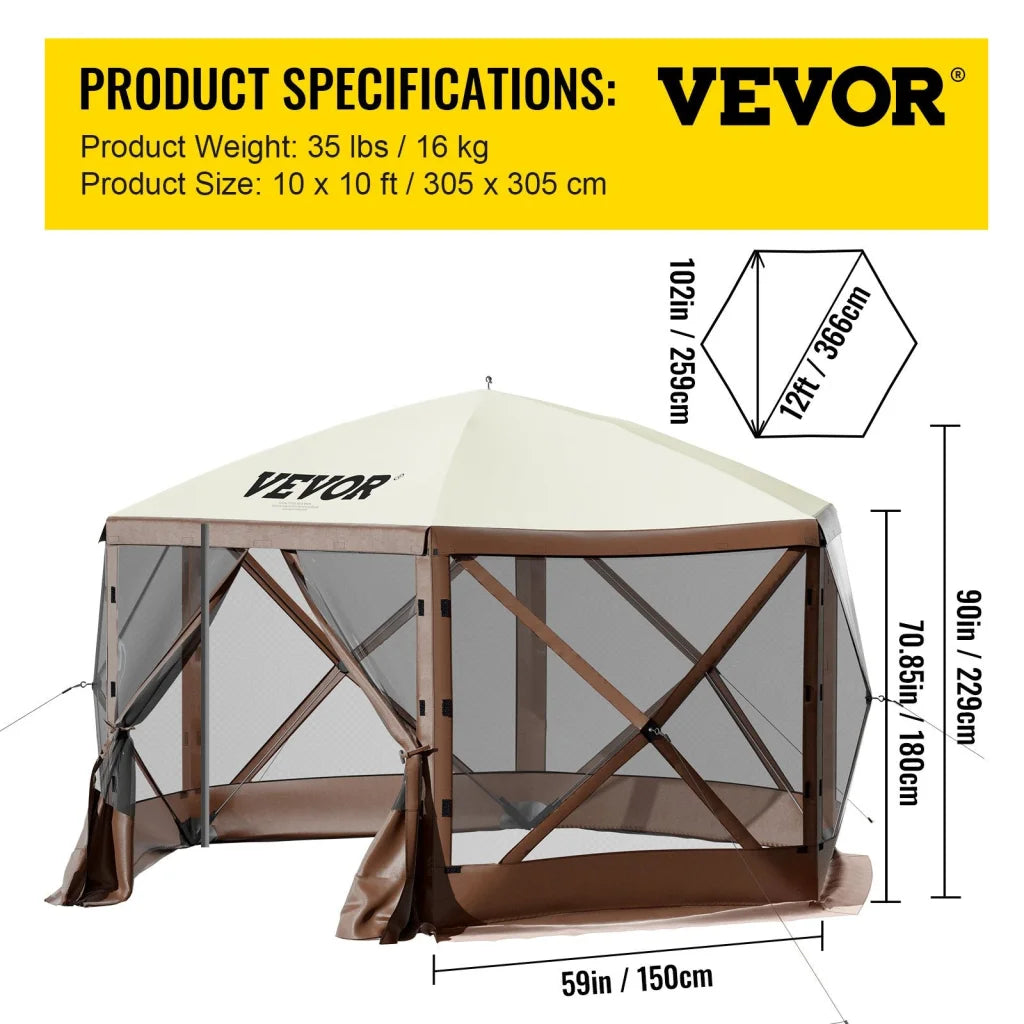 VEVOR Pop-up Camping Gazebo Camping Canopy Shelter 6 Sided