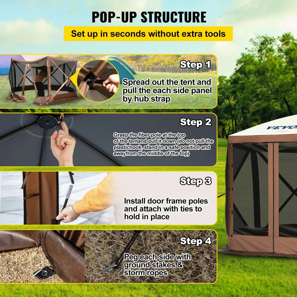 VEVOR Pop-up Camping Gazebo Camping Canopy Shelter 6 Sided