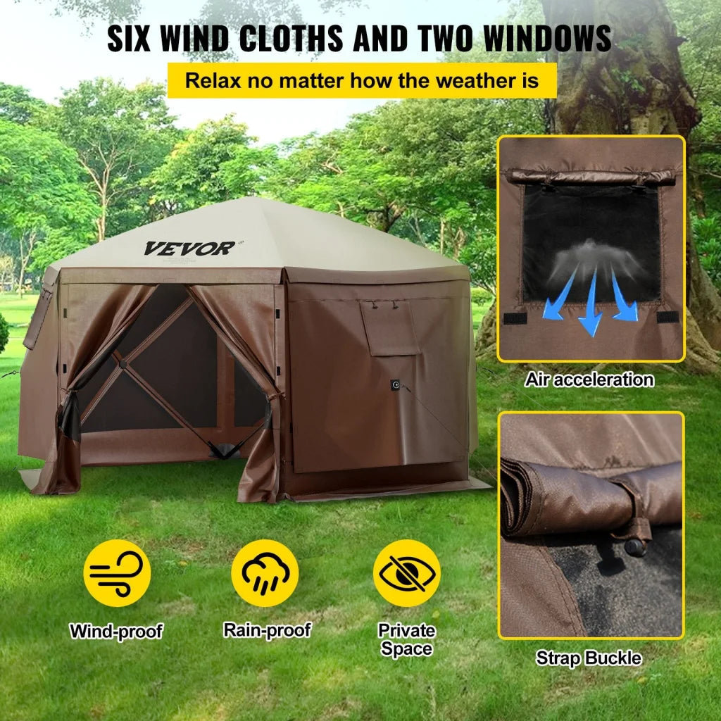 VEVOR Pop-up Camping Gazebo Camping Canopy Shelter 6 Sided