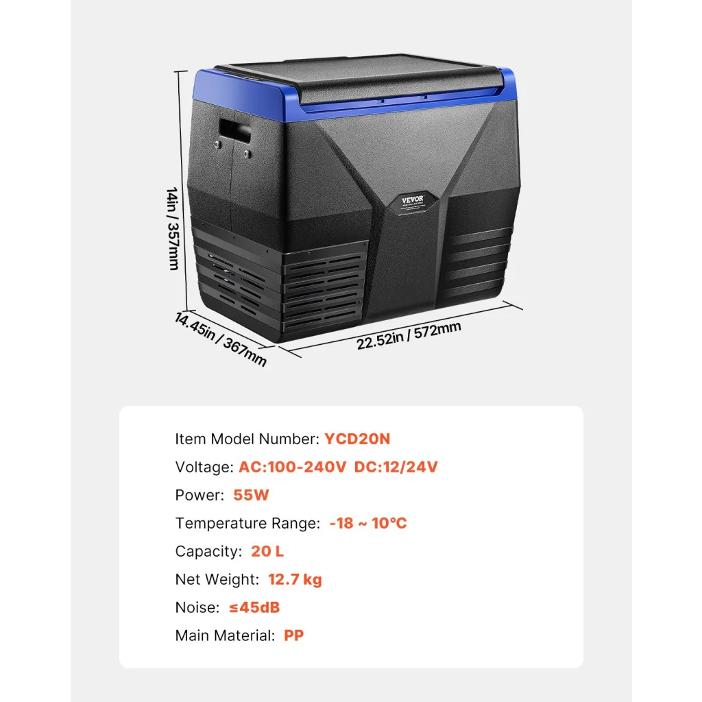 VEVOR Portable Car Refrigerator Freezer Compressor 20L