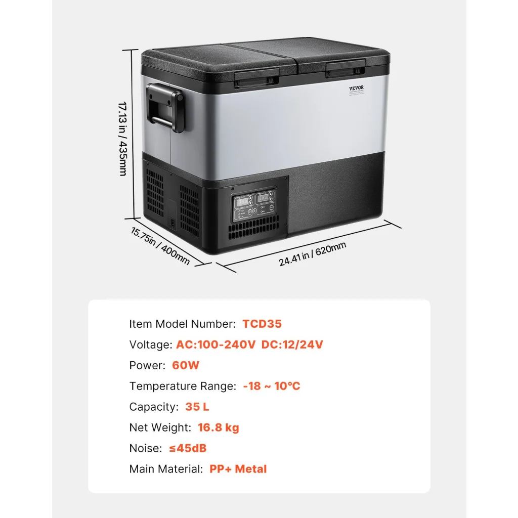 VEVOR Portable Car Refrigerator Freezer Compressor 35L Dual