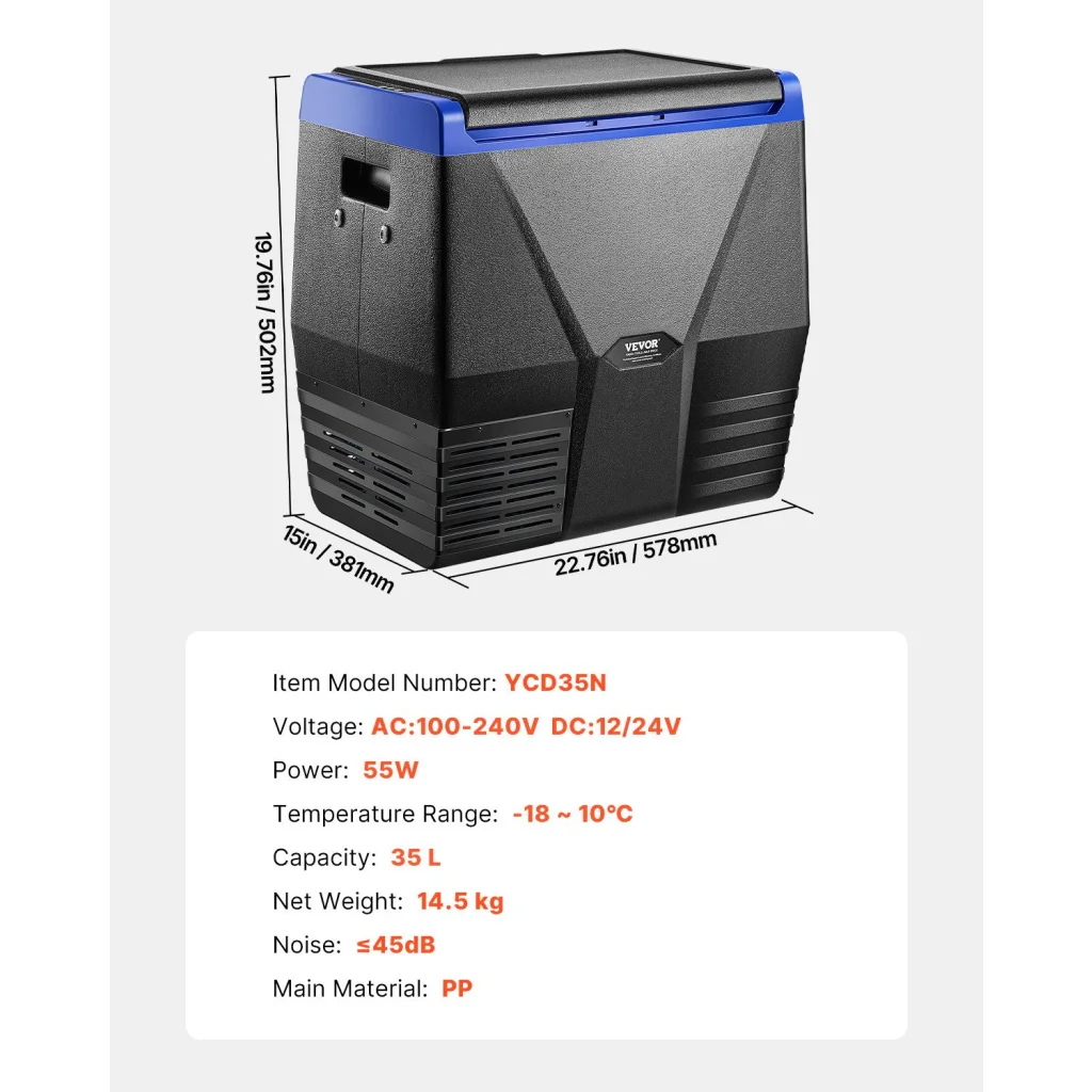 VEVOR Portable Car Refrigerator Freezer Compressor 35L