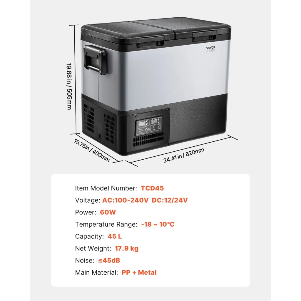 VEVOR Portable Car Refrigerator Freezer Compressor 45L Dual