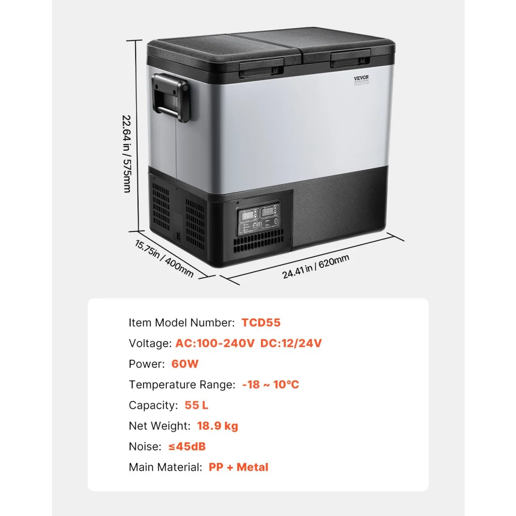 VEVOR Portable Car Refrigerator Freezer Compressor 55L Dual