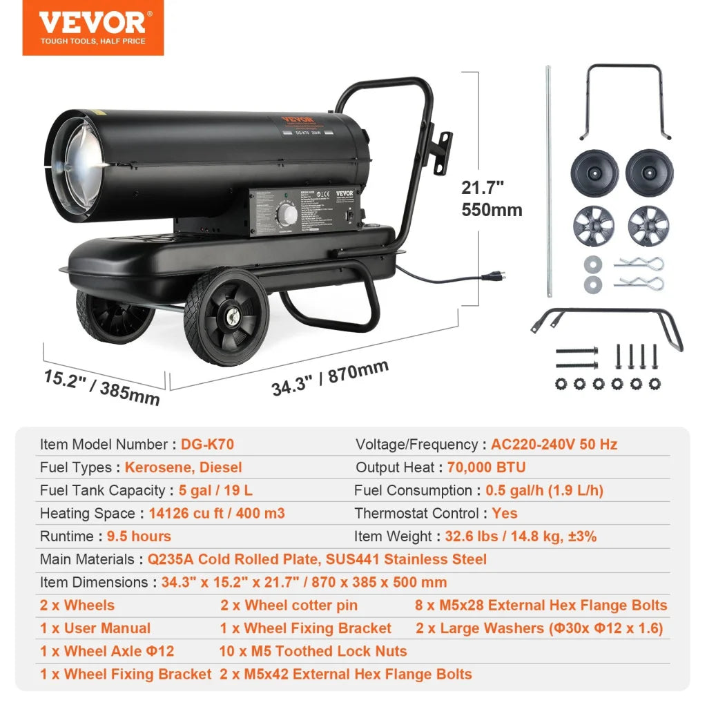 VEVOR Portable Kerosene Forced Air Heater 70000 BTU Indoor