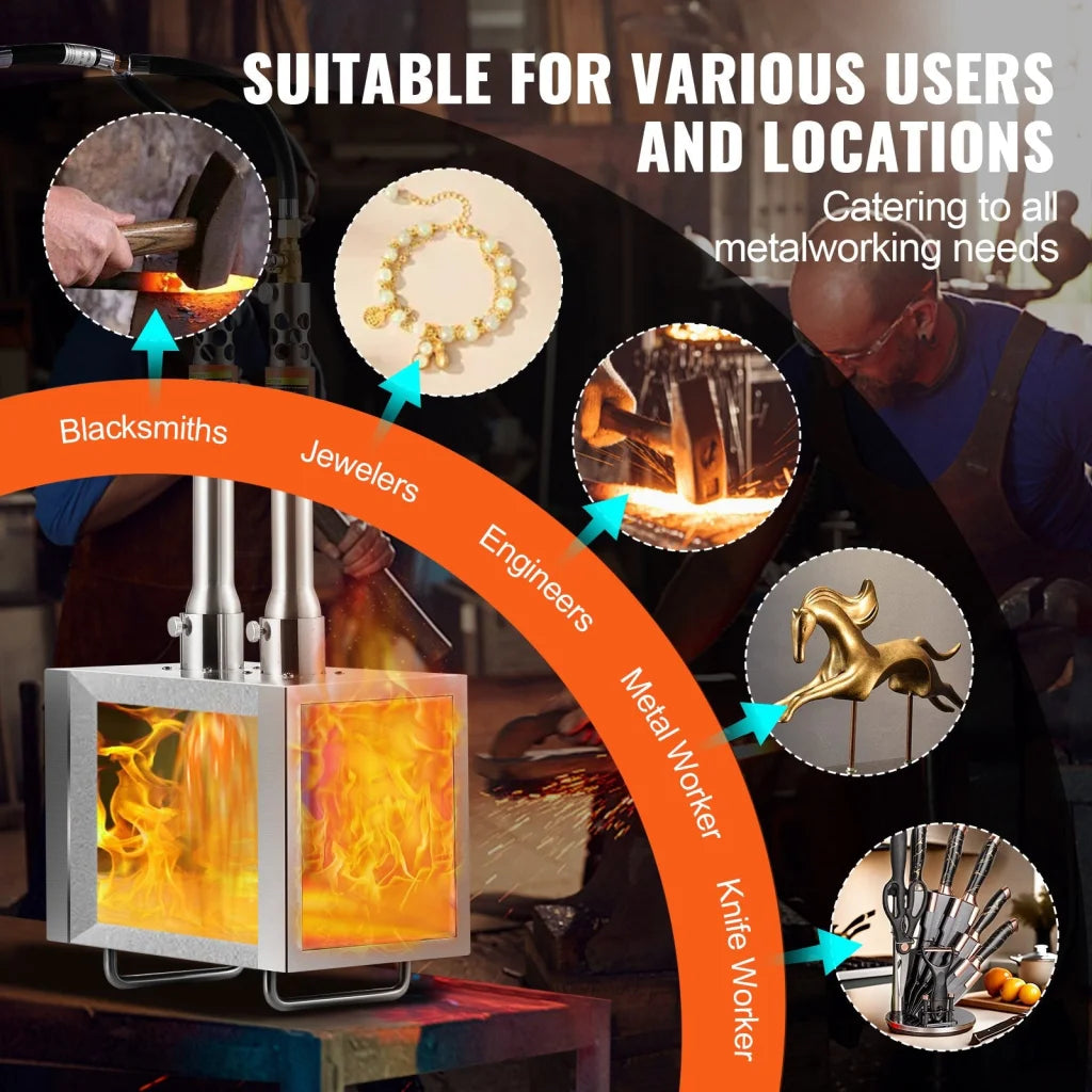 VEVOR Portable Propane Forge 2 Burner Farrier Forge Knife