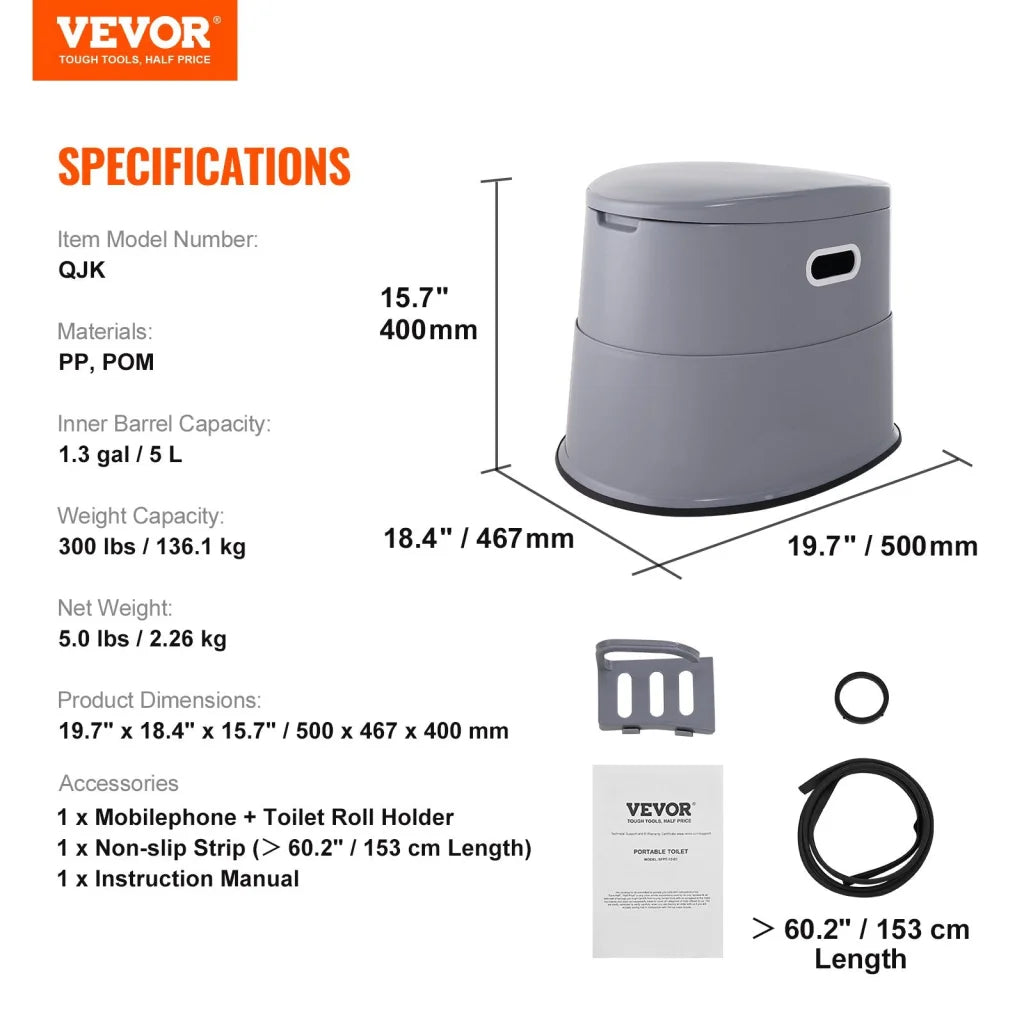 Vevor portable toilet with clean finish and fitted components