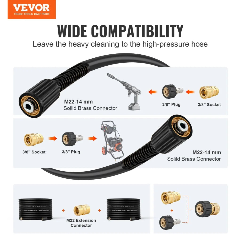 VEVOR Pressure Washer Hose 100FT 1/4’’ Kink Free M22-14mm