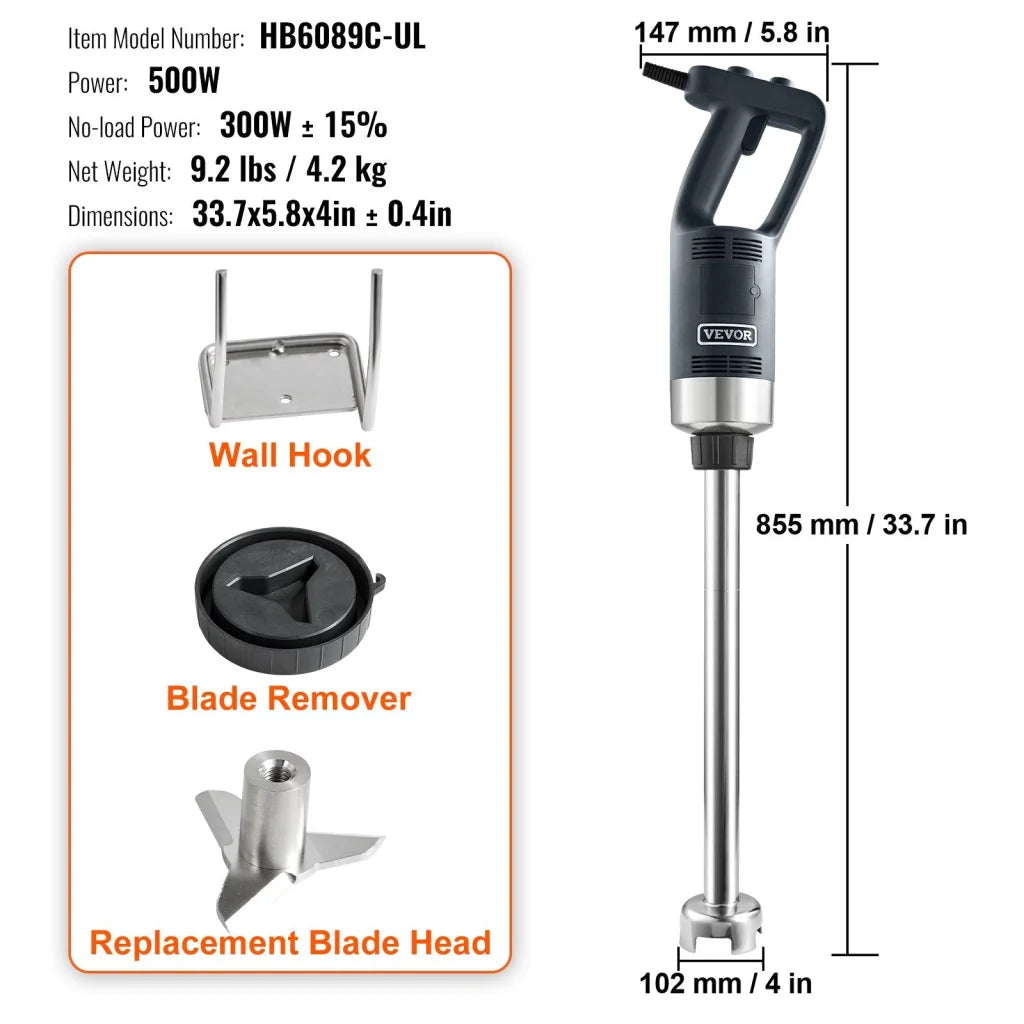 VEVOR Professional Stick Blender 500W Powerful Handheld