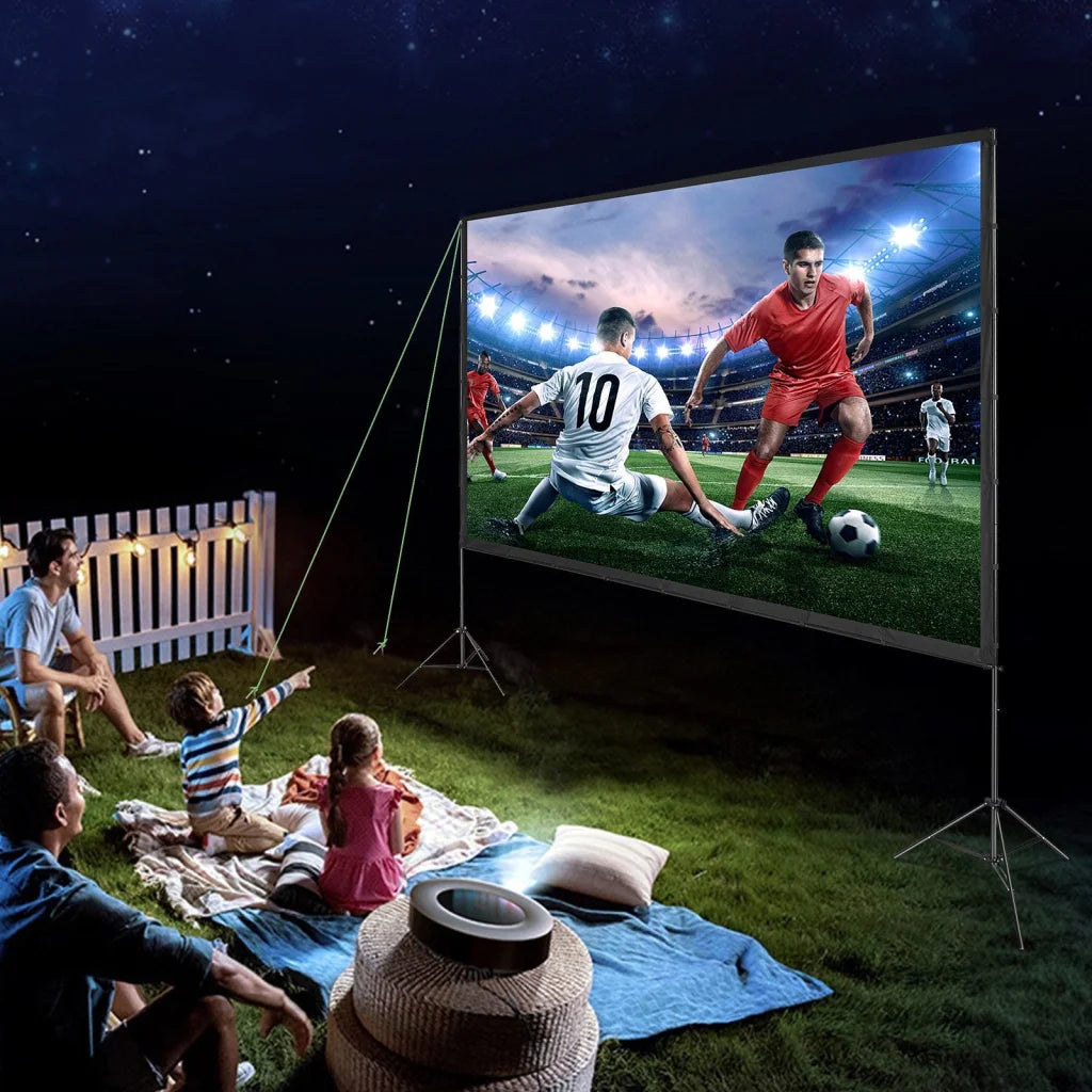 Vevor projector screen with pack contents and accessory layout