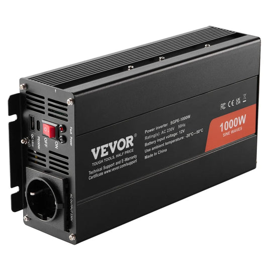 VEVOR Pure Sine Wave Inverter 1000 Watt DC 12V to AC 230V