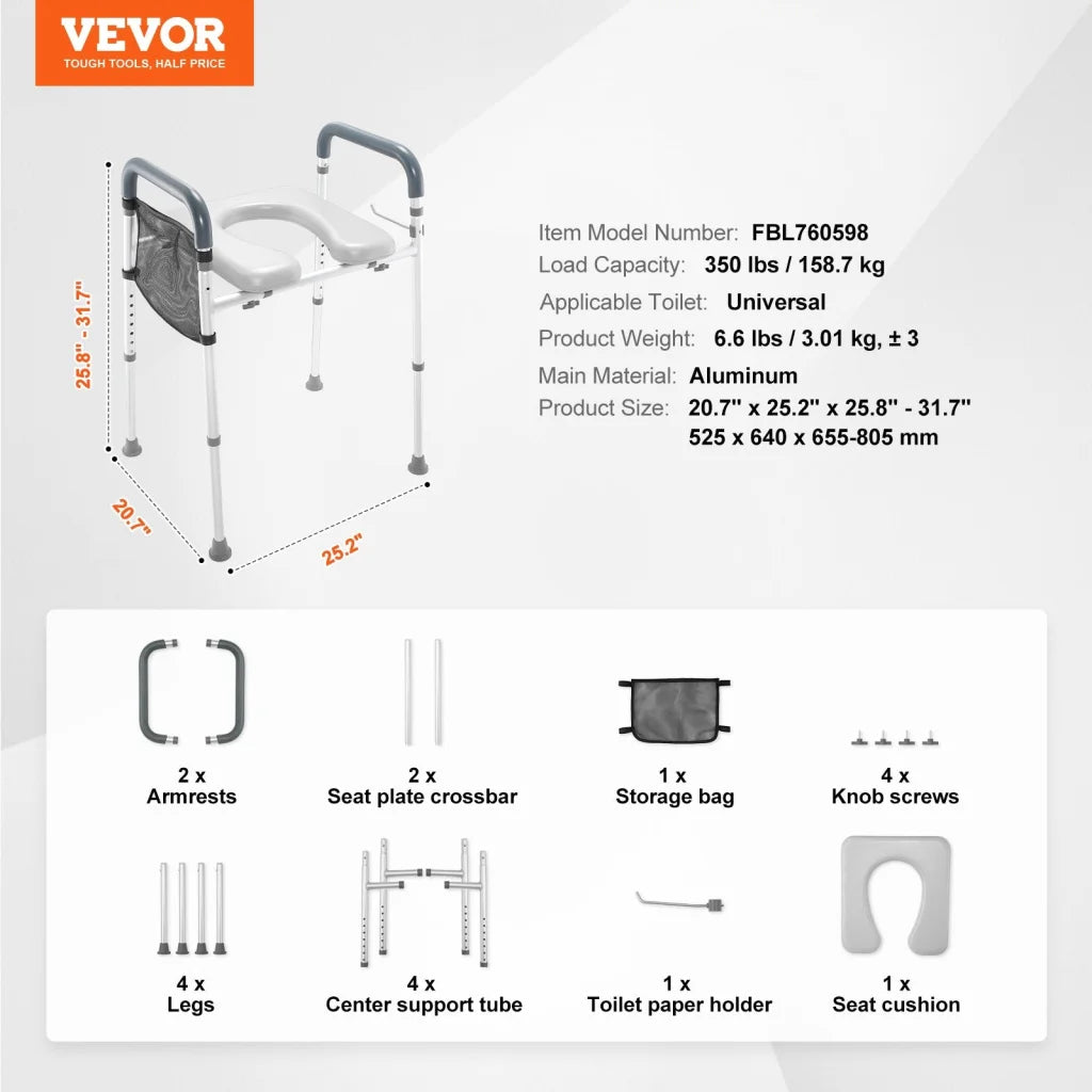 VEVOR Raised Toilet Seat 7-Position Height Adjustment