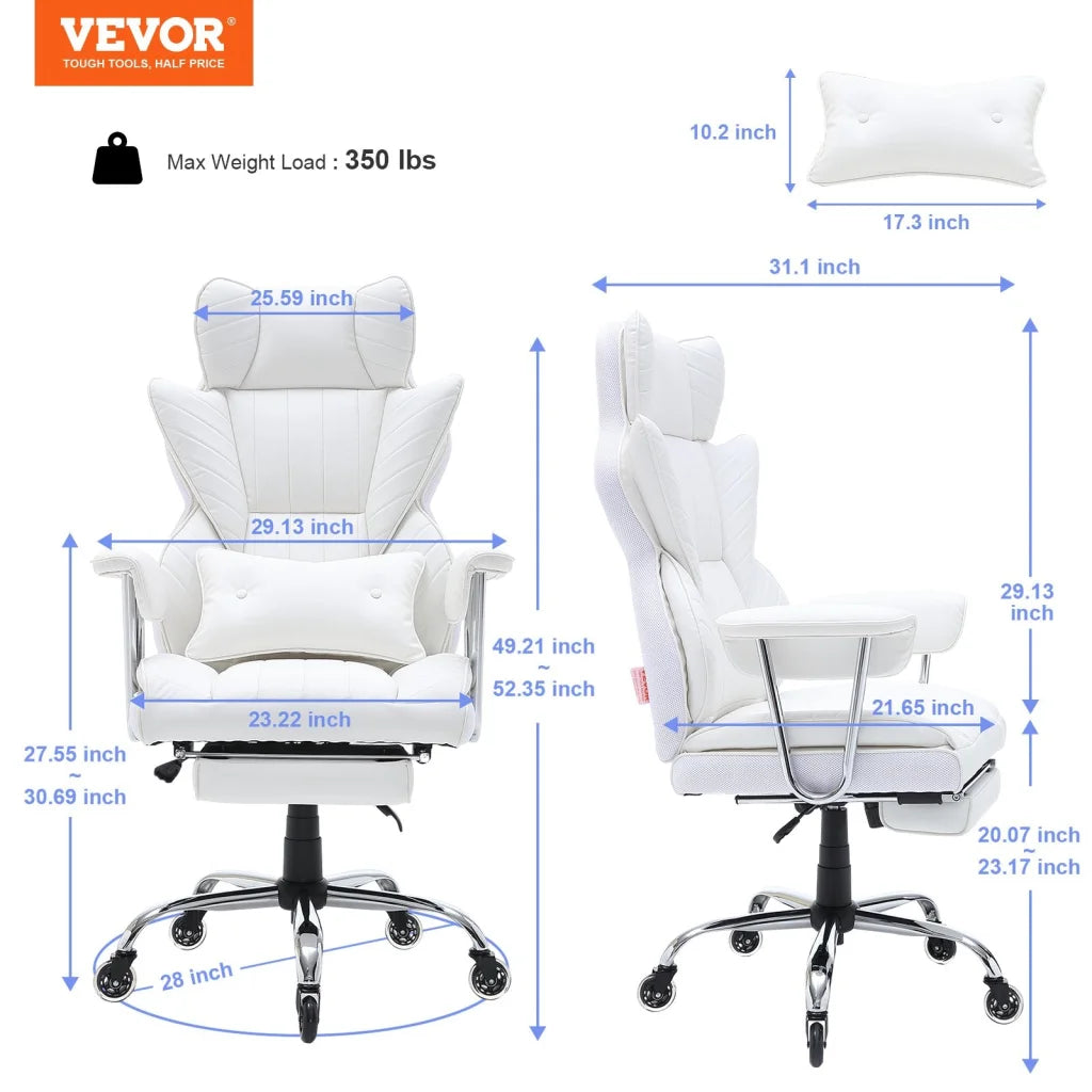 VEVOR Reclining Office Chair with Footrest Heavy Duty PU