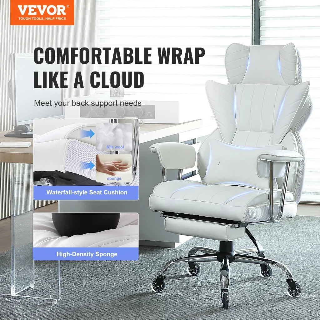 VEVOR Reclining Office Chair with Footrest Heavy Duty PU