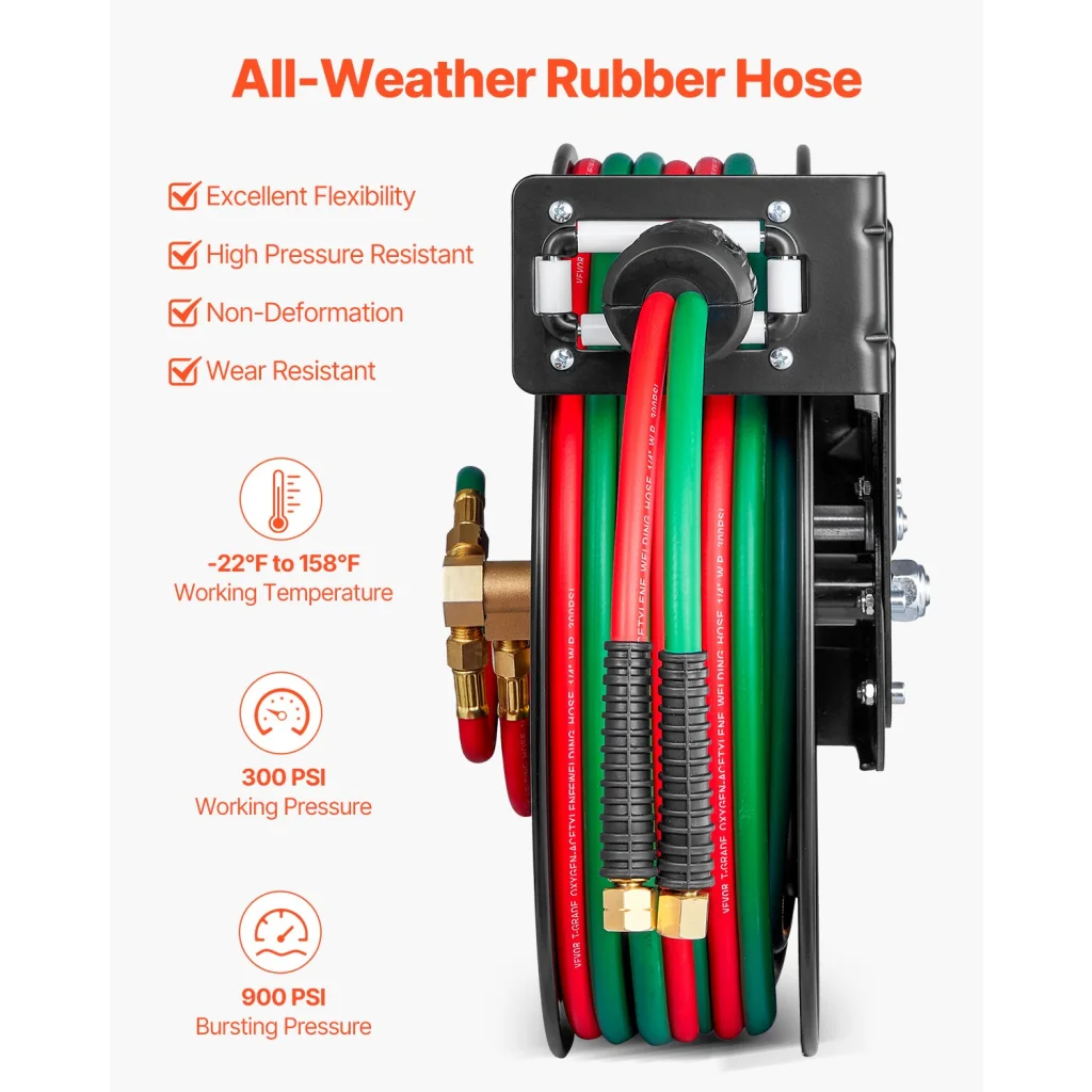 VEVOR Retractable Welding Hose Reel 1/4-Inch x 50FT Twin