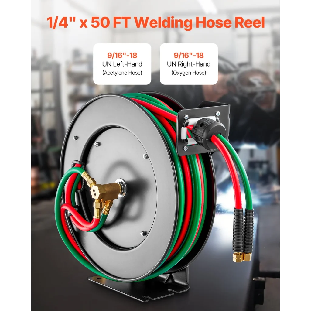 VEVOR Retractable Welding Hose Reel 1/4-Inch x 50FT Twin