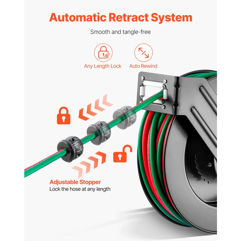 VEVOR Retractable Welding Hose Reel 1/4-Inch x 50FT Twin