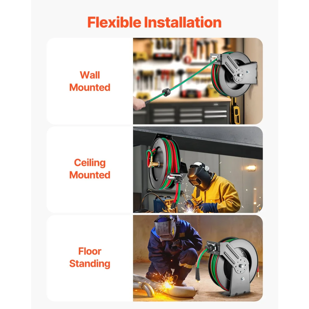 VEVOR Retractable Welding Hose Reel 1/4-Inch x 50FT Twin